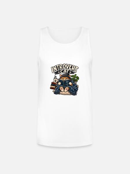 Introvert Cat Cozy Reader - Unisex Tri-Blend Organic Tank - white