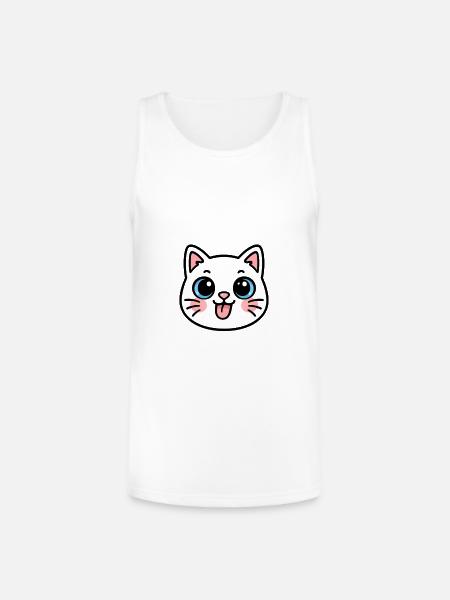 Kawaii Black Cat Face - Unisex Tri-Blend Organic Tank - white