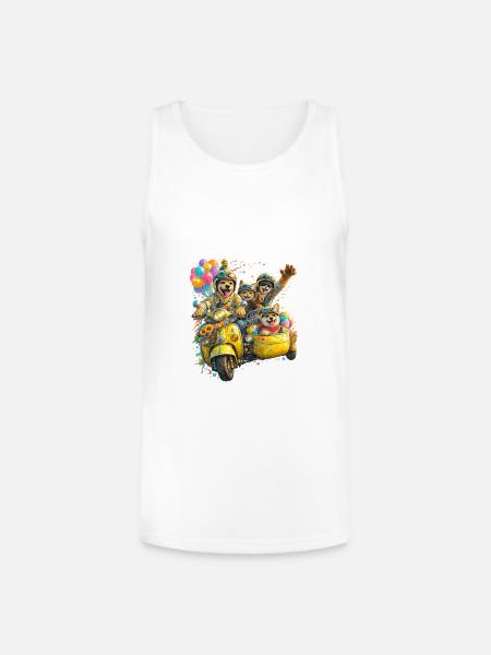 Puptastic Parade on Yellow Scooter - Unisex Tri-Blend Organic Tank - white
