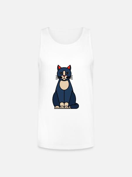 Blue Cat Illustration with Cream Belly - Unisex Tri-Blend Organic Tank - white