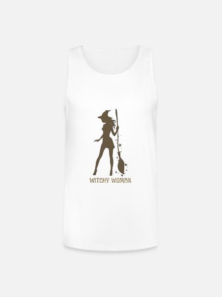 Witchy Silhouette with Broom - Unisex Tri-Blend Organic Tank - white