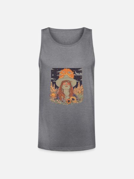 Mystic Sunflower Dreamer Illustration - Unisex Tri-Blend Organic Tank - heather gray