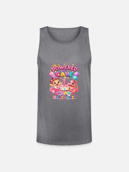 Powered_by_Cake_Dinosaur_1st_Birthday_Shirt Girls - Unisex Tri-Blend Organic Tank - heather gray