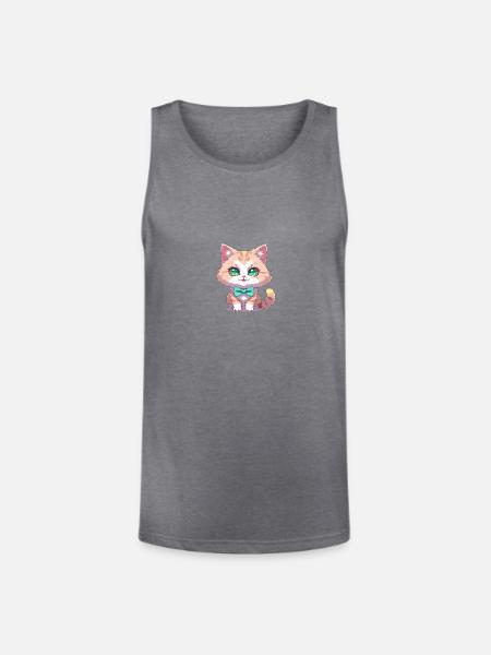 Kitten with Teal Bow Tie - Unisex Tri-Blend Organic Tank - heather gray