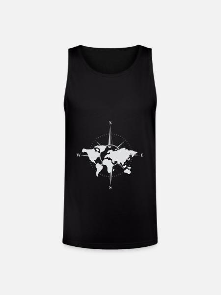 World map and compass - Unisex Tri-Blend Organic Tank - black