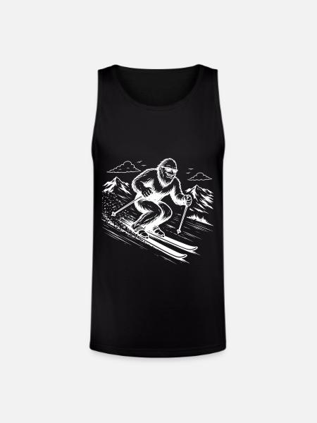 Bigfoot Sasquatch Skier in the Mountains - Unisex Tri-Blend Organic Tank - black
