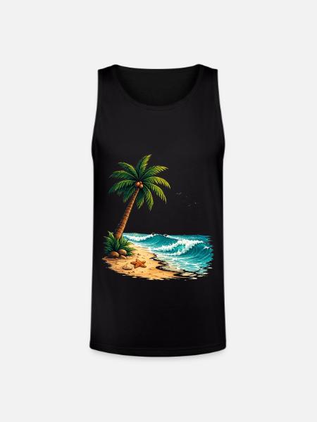 Tropical Palm Tree Beach Summer T-Shirt - Unisex Tri-Blend Organic Tank - black