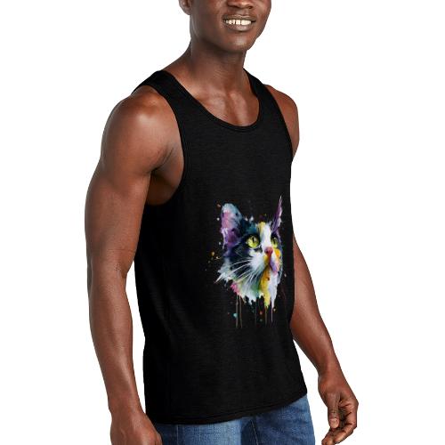 Cat: Painted Purr Expression - Unisex Tri-Blend Organic Tank