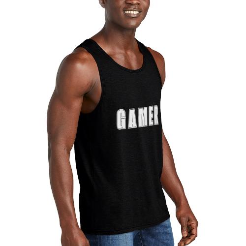Gamer Collegiate White Text Design - Unisex Tri-Blend Organic Tank