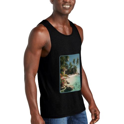 Serene Tropical Beach Floral Design - Unisex Tri-Blend Organic Tank