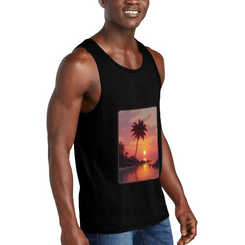 Tropical Beach Sunset Palm Design - Unisex Tri-Blend Organic Tank