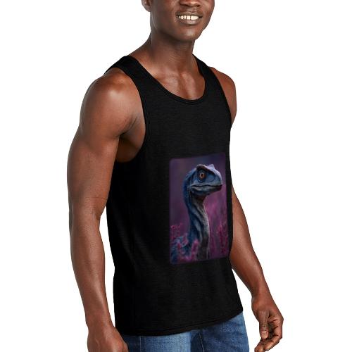 Blue Velociraptor Portrait Design - Unisex Tri-Blend Organic Tank