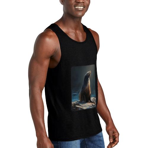 Fur Seal Artistic Shore Portrait Design - Unisex Tri-Blend Organic Tank