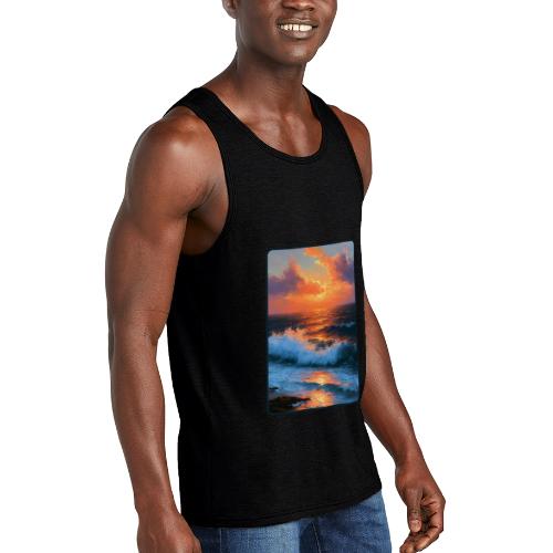 Sunset Storm Waves Oil Painting - Unisex Tri-Blend Organic Tank