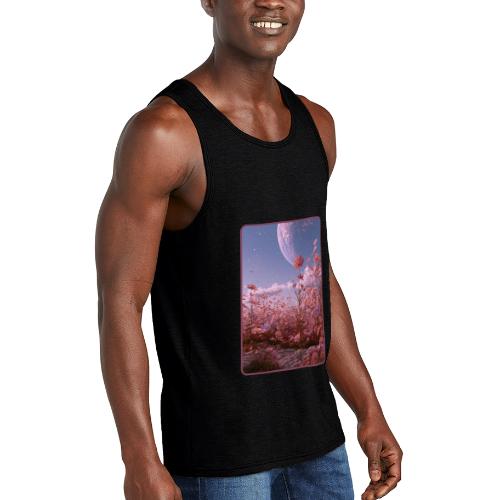 Cosmic Moon & Cosmos Flowers Art - Unisex Tri-Blend Organic Tank