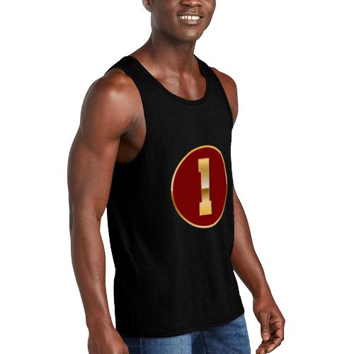 Number 1 in Gold Varsity Font - Unisex Tri-Blend Organic Tank