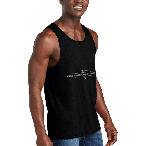 My Pronouns: thief druid wizard barbarian - Unisex Tri-Blend Organic Tank