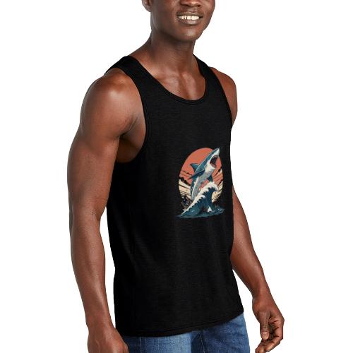 Fierce Shark Breaking Through Waves - Unisex Tri-Blend Organic Tank