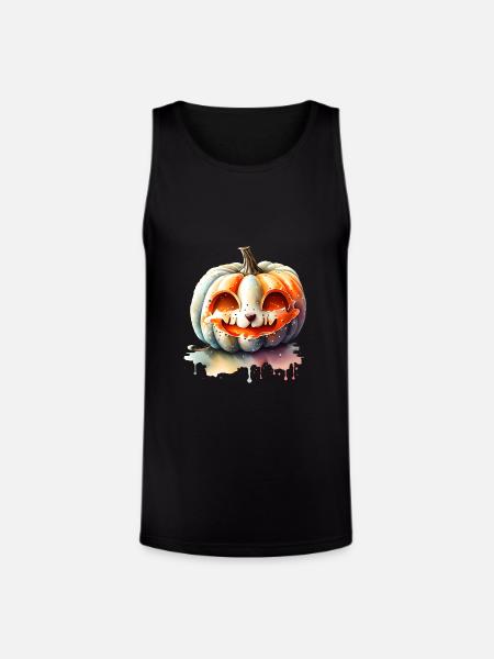 Pumpkin With Cat Face - Unisex Tri-Blend Organic Tank - black