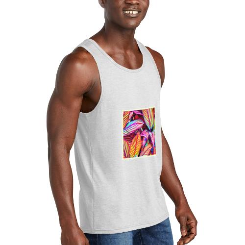Striped Neon Leaves Design - Unisex Tri-Blend Organic Tank