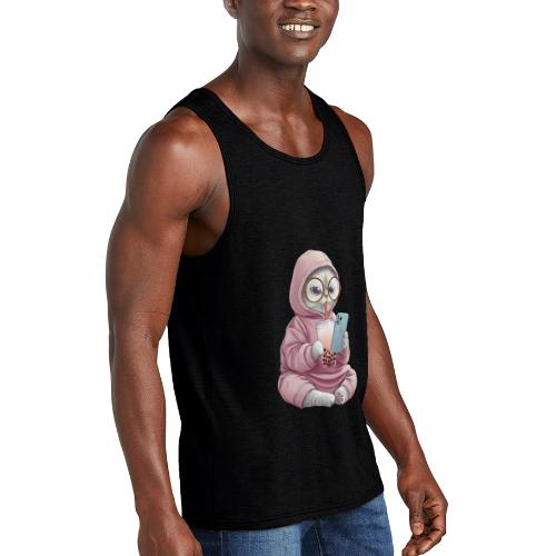 Cool Cat Bubble Tea Cartoon Design - Unisex Tri-Blend Organic Tank