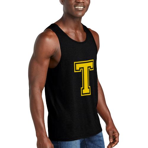 Letter T – Capital Athletic Alphabet Monogram - Unisex Tri-Blend Organic Tank