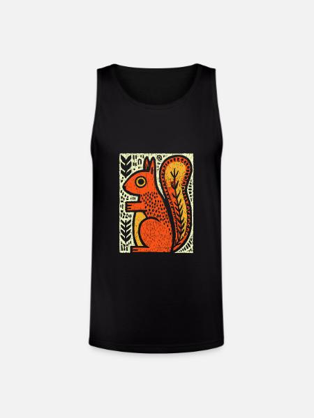 Squirrel in Rustic Woodcut - Unisex Tri-Blend Organic Tank - black