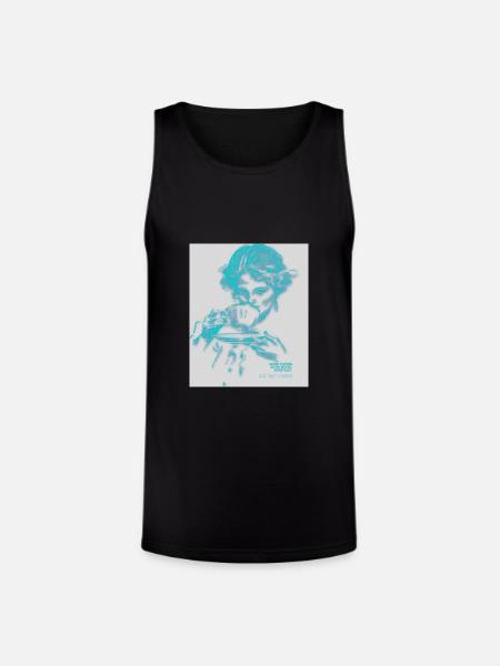 Cyan Coffee Sketch Portrait - Unisex Tri-Blend Organic Tank - black