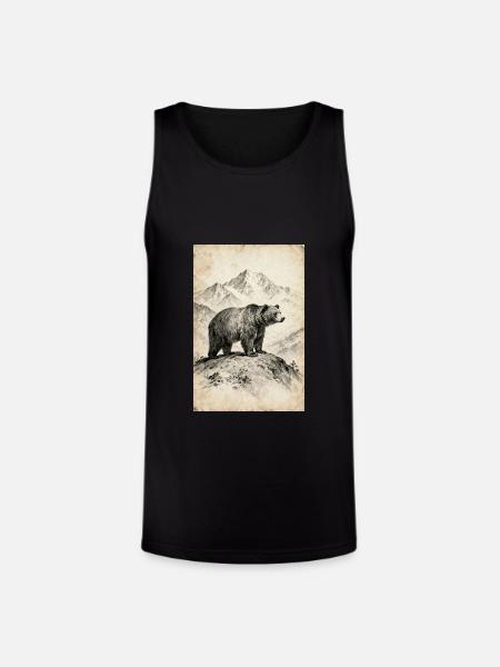 Bear on Alpine Ridge Sketch - Unisex Tri-Blend Organic Tank - black