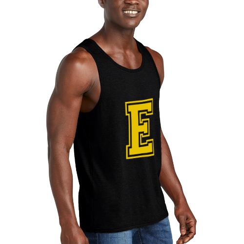Letter E – Capital Athletic Alphabet Monogram - Unisex Tri-Blend Organic Tank