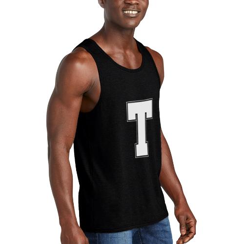 White Letter T – Varsity Alphabet Monogram - Unisex Tri-Blend Organic Tank