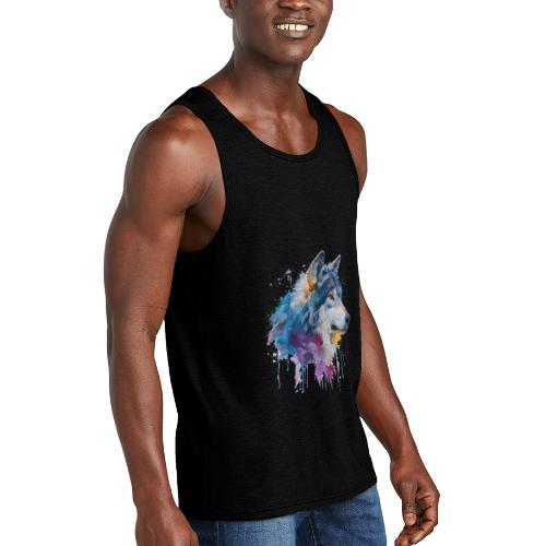 Splash-Art Wolf Head - Unisex Tri-Blend Organic Tank