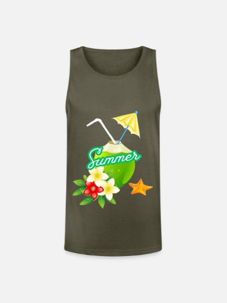 Tropical Summer Coconut with Flowers - Unisex Tri-Blend Organic Tank - heather olive