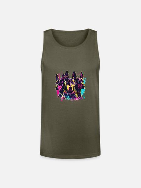 Neon Doberman Trio Splash - Unisex Tri-Blend Organic Tank - heather olive