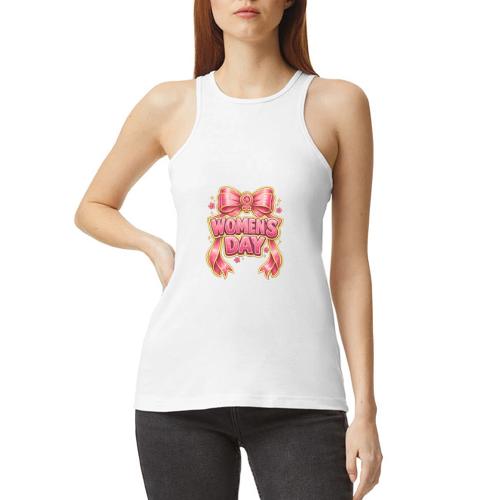Cute Pink Bow Women’s Day Feminist Symbol - American Apparel Women’s Racerneck Tank