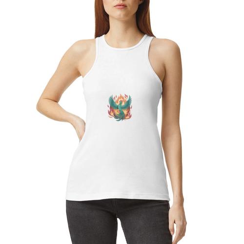 Phoenix Rising Mythical Fire Bird Fantasy Design - American Apparel Women’s Racerneck Tank