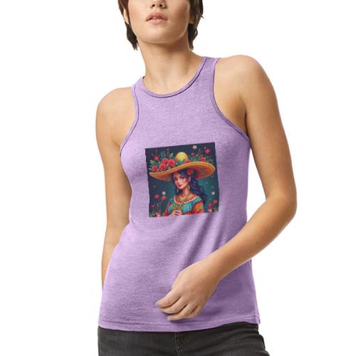 Mexican Design, Regional Mexican Charro Woman - American Apparel Women’s Racerneck Tank