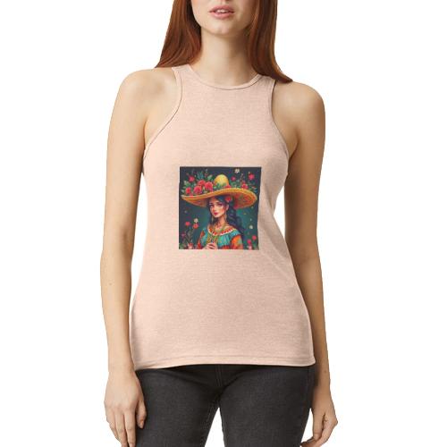 Mexican Design, Regional Mexican Charro Woman - American Apparel Women’s Racerneck Tank