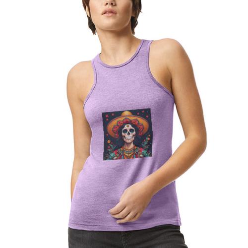 Charra Skull Art | Traditional Mexican Design - American Apparel Women’s Racerneck Tank