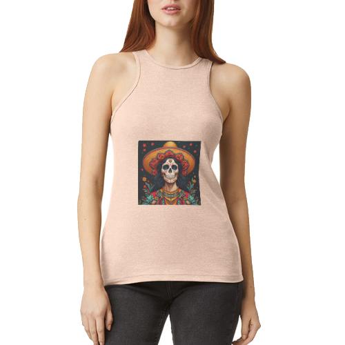 Charra Skull Art | Traditional Mexican Design - American Apparel Women’s Racerneck Tank