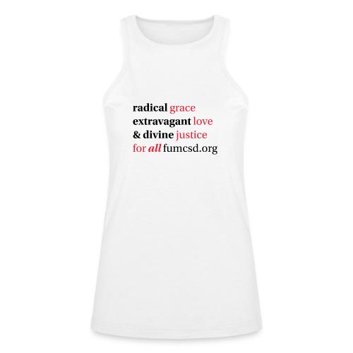 Grace. Love. Justice. serif font - American Apparel Women’s Racerneck Tank