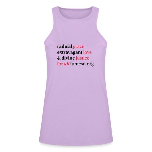 Grace. Love. Justice. serif font - American Apparel Women’s Racerneck Tank