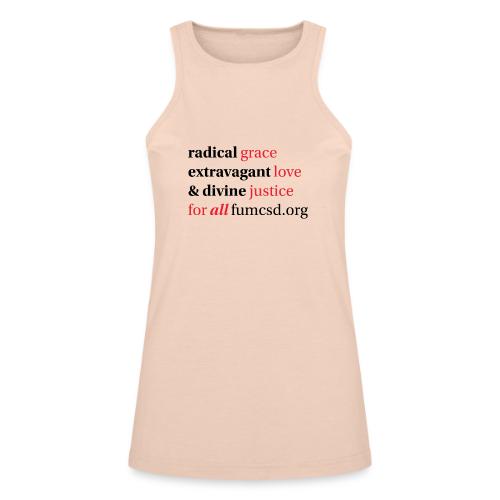 Grace. Love. Justice. serif font - American Apparel Women’s Racerneck Tank