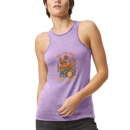 Feel the Beat Octopus Drummer Retro 70s t-shirt - American Apparel Women’s Racerneck Tank