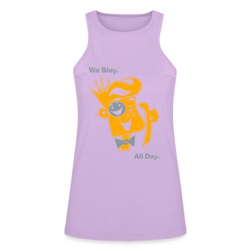 We Slay All Day Shiny Shirt Metallic Silver & Gold - American Apparel Women’s Racerneck Tank