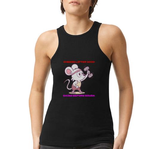 Cheese Lifter 3000 | Funny Gym Rat Mouse tshirt - American Apparel Women’s Racerneck Tank