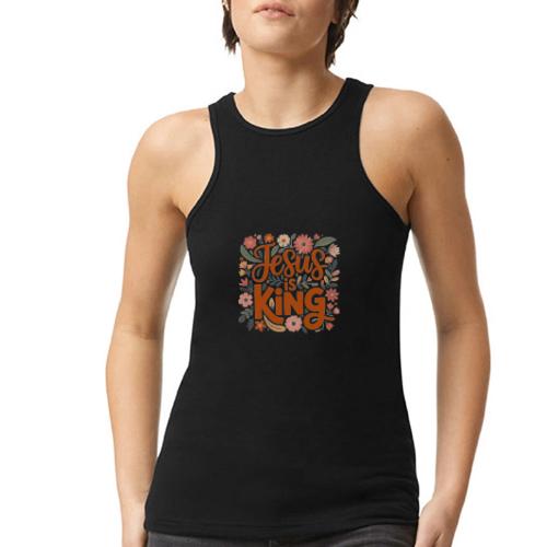 Jesus Is King – Floral Christian Typography Design - American Apparel Women’s Racerneck Tank