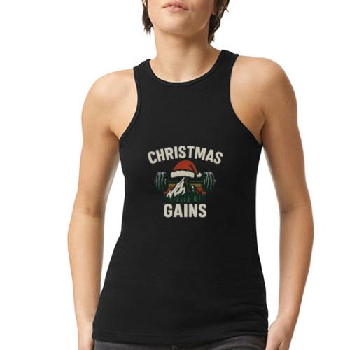 Christmas Gains – Santa Barbell Power - American Apparel Women’s Racerneck Tank
