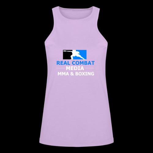 RCM MMA & BOXING Light Blue White Text - American Apparel Women’s Racerneck Tank
