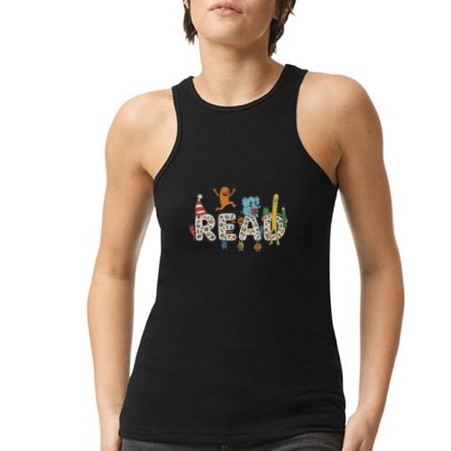 Whimsical READ Kids Cartoon - American Apparel Women’s Racerneck Tank